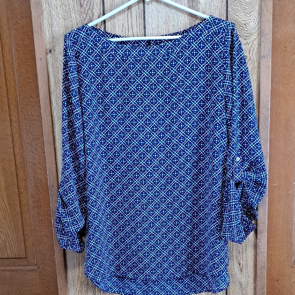 LOFT Blue Patterned Blouse Size 14 Tunic
